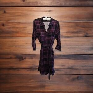 Torrid Plaid Button Front Shirt Dress Size 1-14/16 Long Sleeve Black Purple NWOT